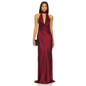 Stone Cold Fox Amelia Gown Halter Satin maxi red open back size M NWT $278msrp